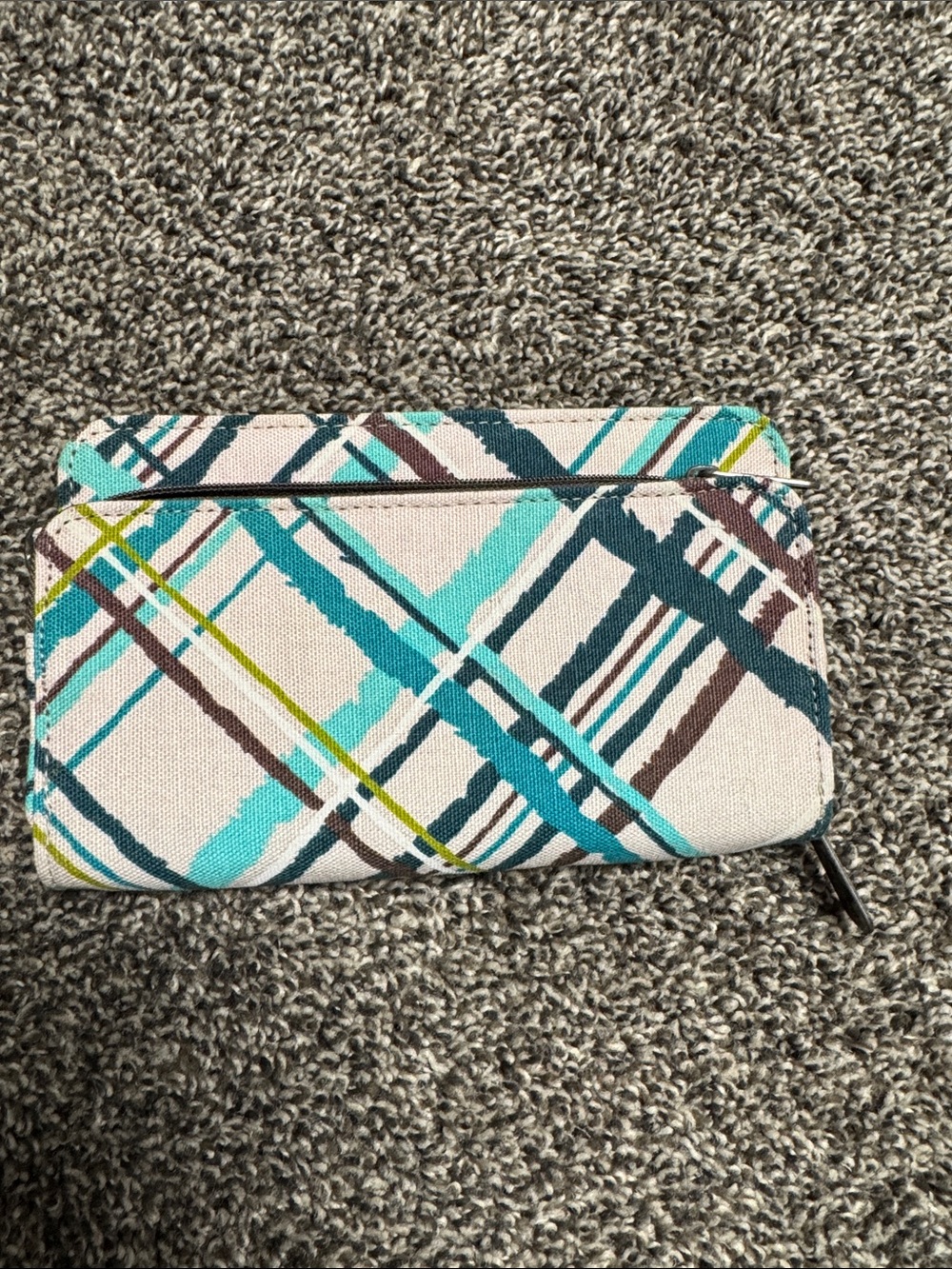 NWOT thirty-one Perfect Cents Canvas Plaid Zip Wallet - Cream Multi